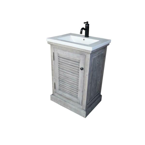 Infurniture 24 In. Rustic Solid Fir Vanity With Ceramic Single Sink In Grey-No Faucet WK1924-G